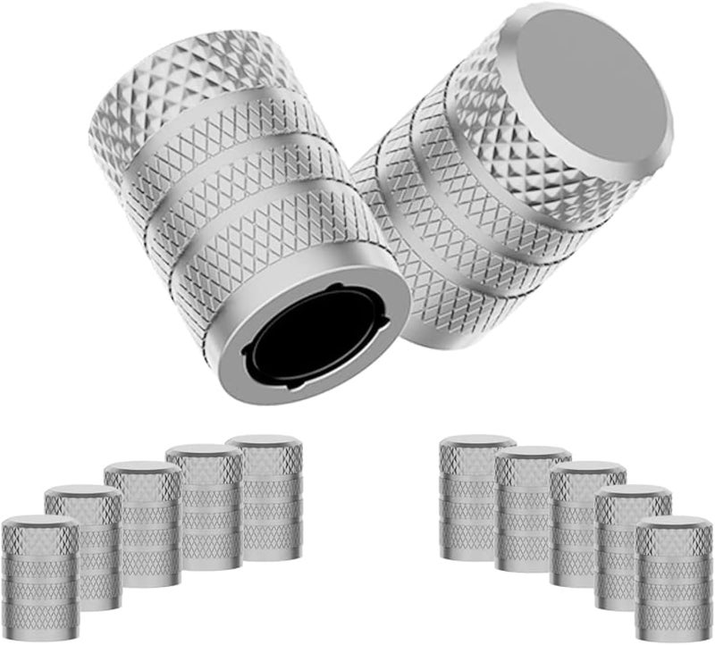 CKAuto Tire Valve Stem Caps, Silver, 10 pcs/Pack, Anodized Aluminum Tire Cap Set, Corrosion Resistant, Universal Stem Covers for Cars Trucks Motorcycles SUVs and Bikes - Image 1